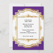 80歳のエレガントなゴールドパープルホワイトフォトフレーム 八十 招待状 (裏面)