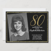 80歳のカスタム写真 黒と金 招待状 (正面)