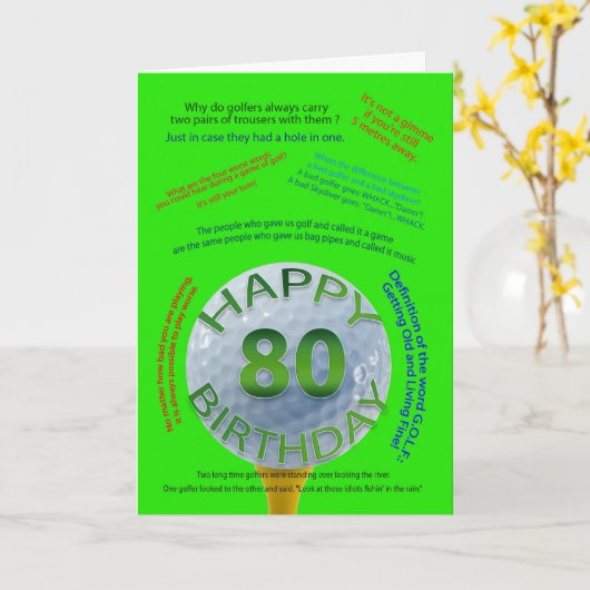 80歳のゴルフジョークの誕生日カード カード (黄色い花)