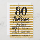 80歳のゴールドグリッター誕生日パーティー招待状 (正面)
