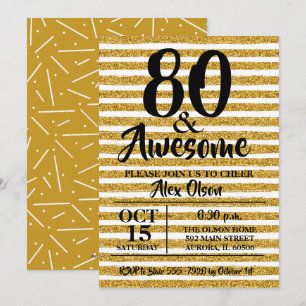 80歳のゴールドグリッター誕生日パーティー招待状