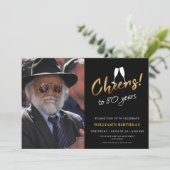 80歳のゴールドブラックアダルト誕生日写真を祝って 招待状 (スタンド正面)