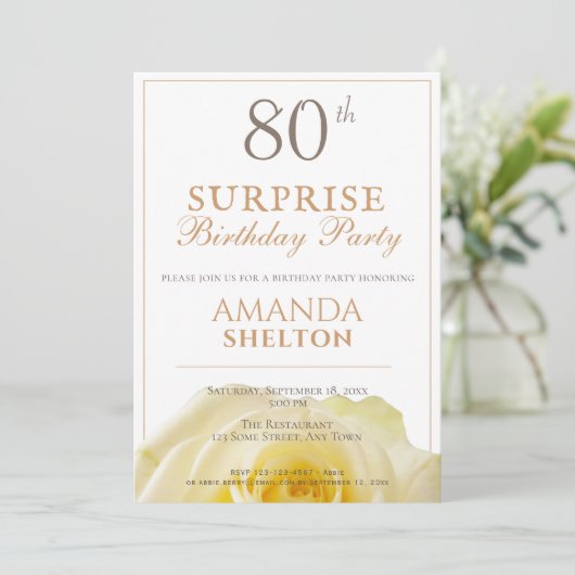 80歳のサプライズ·バースデー·パーティー·イエロー·ローズ·フローラ 招待状 (スタンド正面)