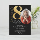 80歳のブラックゴールドの誕生日招待状（写真付き） 招待状 (スタンド正面)