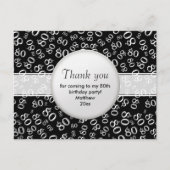 80歳のブラック/ホワイトの誕生日ナンバーパターンお礼 ポストカード (正面)