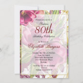 80歳のワインレッドのゴールドフラワーのエレガントでスタイリッシュな誕生日 招待状 (裏面)