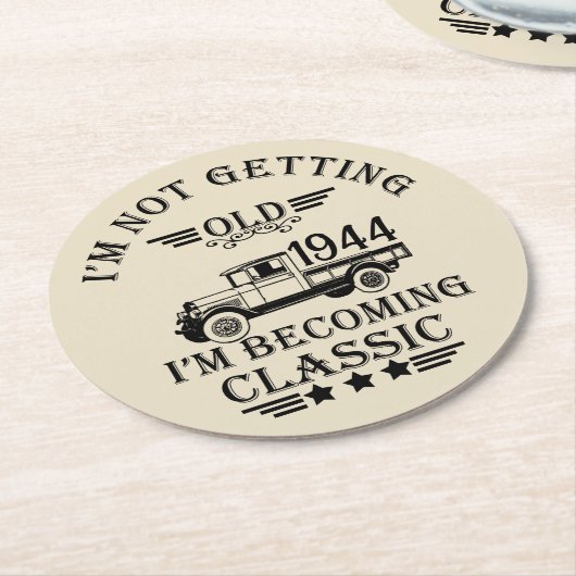 80歳のヴィンテージ80歳の誕生日パーティー ラウンドペーパーコースター (アングル)