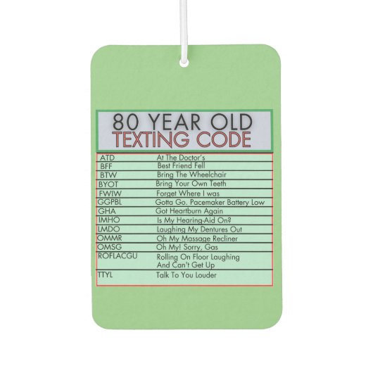 80歳の古いメールや文字を打つコードおもしろい誕生日 カーエアーフレッシュナー (正面)