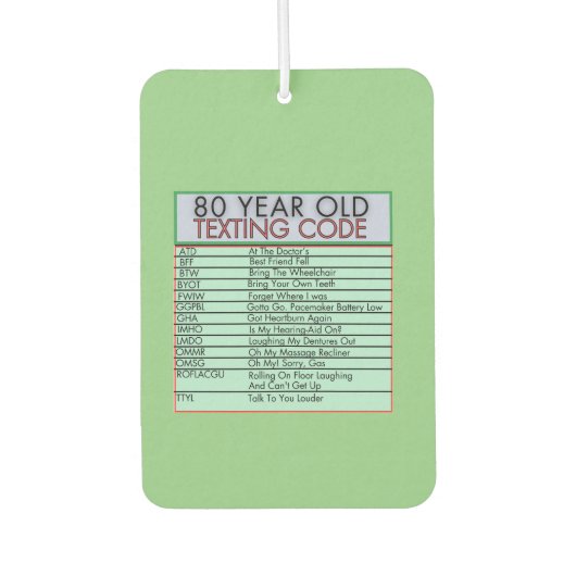 80歳の古いメールや文字を打つコードおもしろい誕生日 カーエアーフレッシュナー (正面)