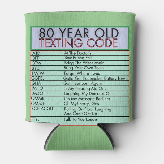 80歳の古いメールや文字を打つコードおもしろい誕生日 缶クーラー (正面)