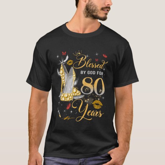 80歳の女性のための神の祝福 80歳の誕生日 Tシャツ (正面)