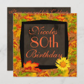 80歳の秋の誕生日パーティー招待状 招待状 (正面/裏面)