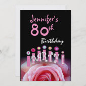80歳の誕生カスタム日パーティーの招待状ピンクキャンドル 招待状 (正面/裏面)