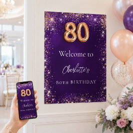 80歳の誕生日おめでとうパープルスパークル ポスター