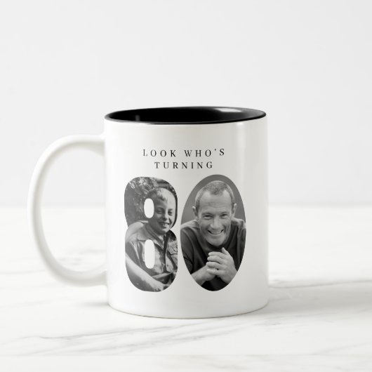 80歳の誕生日おめでとう コーヒーマグ ツートーンマグカップ (左)