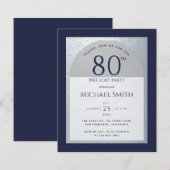 80歳の誕生日おめでとう ネイビーブルー シルバー メンズ 招待状 (正面/裏面)