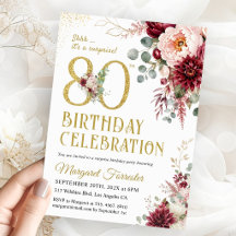 80歳の誕生日おめでとう バーガンディ ゴールド ブルーム フローラル