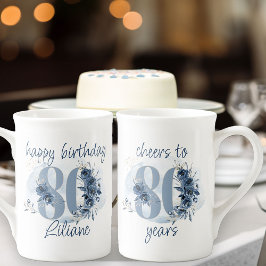 80歳の誕生日おめでとう フラワー ナンバー ボーンチャイナマグカップ