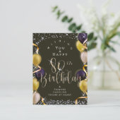 80歳の誕生日おめでとう ブラック キラキラ風船 ポストカード (スタンド正面)