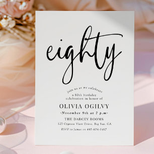 80歳の誕生日おめでとう　モダンなスクリプトタイポグラフィ 招待状