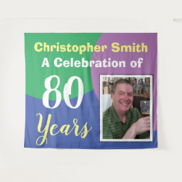 80歳の誕生日おめでとう!写真付きのタペストリー タペストリー