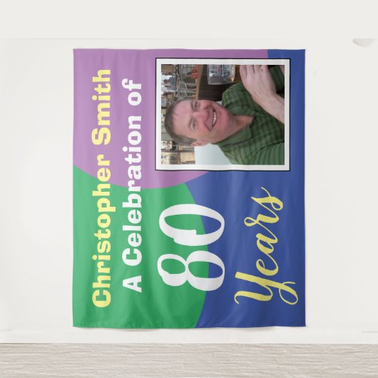 80歳の誕生日おめでとう!写真付きのタペストリー タペストリー (正面)