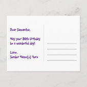 80歳の誕生日おめでとう：楽しいスターパターン、虹80、名前 ポストカード (裏面)