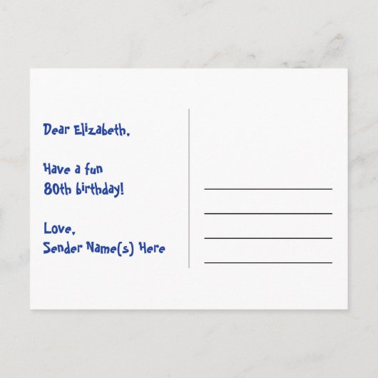 80歳の誕生日おめでとう：楽しいハート柄、虹80 ポストカード (裏面)