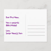 80歳の誕生日おめでとう - 楽しい花火模様 + レインボー80 ポストカード (裏面)