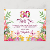 80歳の誕生日おめでとう 花と蝶のギフト ポストカード (正面)