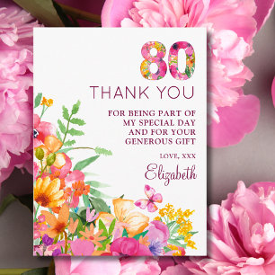 80歳の誕生日おめでとう 花と蝶のギフト 案内ポストカード