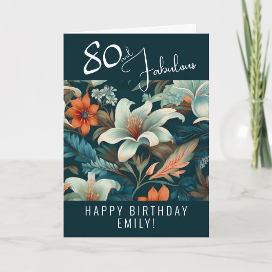 80歳の誕生日おめでとう - 花柄のカード カード (正面)