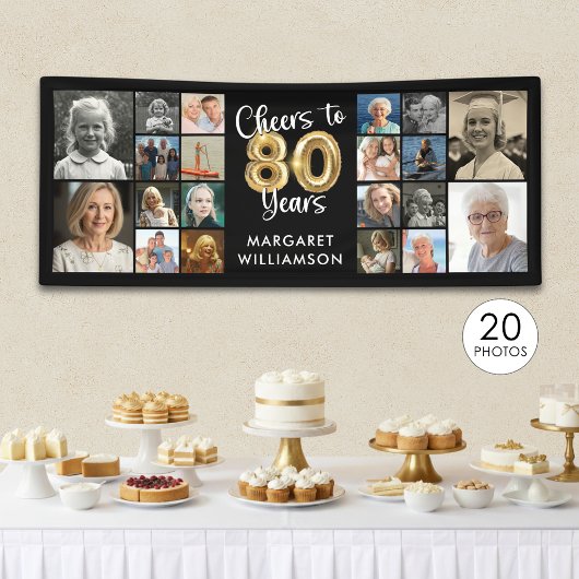 80歳の誕生日おめでとう 20枚フォトコラージュ 横断幕
