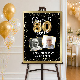 80歳の誕生日おめでとう 80年 ブラック 2枚の写真 ポスター