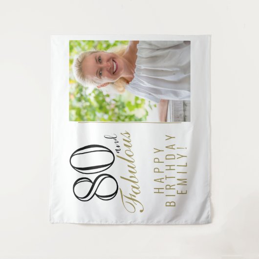 80歳の誕生日おめでとう！80歳の誕生日写真用背景 タペストリー (正面)