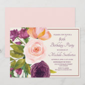 80歳の誕生日おめでとう Purple Blush Pink 花柄 (正面/裏面)