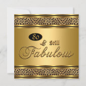 80歳の誕生日おめでとう"Still Fabulous" ゴールドヒョウ柄画像 招待状 (正面)