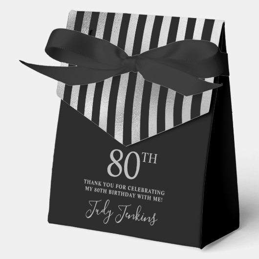 80歳の誕生日お礼 シルバーストライプ フェイバーボックス (正面)