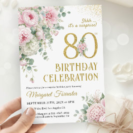 80歳の誕生日お祝いゴールドピンクフラワーレガシー 招待状