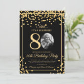 80歳の誕生日お祝いゴールドラメ紙吹雪サプライズフォト 招待状 (スタンド正面)