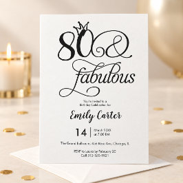 80歳の誕生日お祝いパーティー用「Eighty & Fabulous」ピンクの文字 招待状