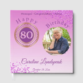 80歳の誕生日お祝いフォトギフト ピンクグリッター ゲストブック