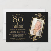 80歳の誕生日お祝い アールデコ ブラック 80歳の誕生日パーティー 招待状 (正面)