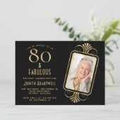 80歳の誕生日お祝い アールデコ ブラック 80歳の誕生日パーティー 招待状 (スタンド正面)