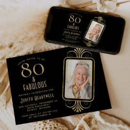 80歳の誕生日お祝い アールデコ ブラック 80歳の誕生日パーティー 招待状