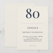 80歳の誕生日お祝い クラシックネイビーとクリーム色 招待状 (正面/裏面)