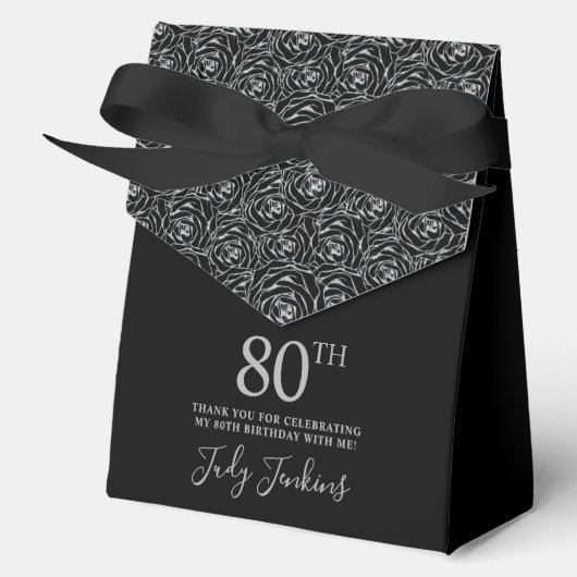 80歳の誕生日お祝い シルバー グリッター バラの御礼 フェイバーボックス (正面)