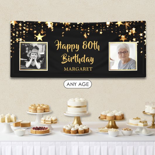80歳の誕生日お祝い「今と昔」フォトパーソナライズデザイン 横断幕
