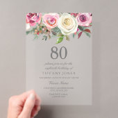 80歳の誕生日お祝い 白いバラのフラワー招待状 アクリル招待状 (インサイチュ (ポータブル))