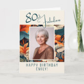 80歳の誕生日にお花の模様の写真 カード (正面)